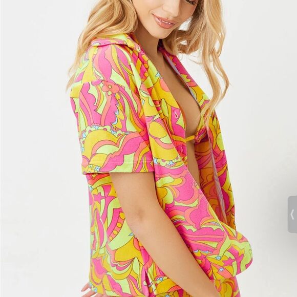 Frankie's Bikinis Coco Peace Terry Pink and Yellow Floral Set - Picture 2 of 8